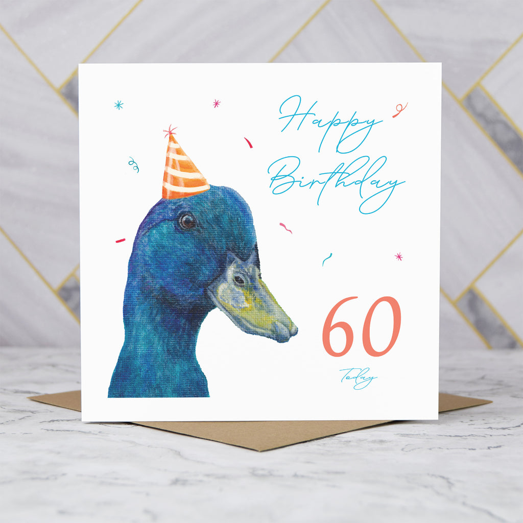 60th Birthday Duck Card, Duck Birthday Card, 60th Birthday Card, Duck Lover Card, Animal Birthday Card, Milestone Birthday Card (S00629) - Blank Inside - Sent To You (S00629)