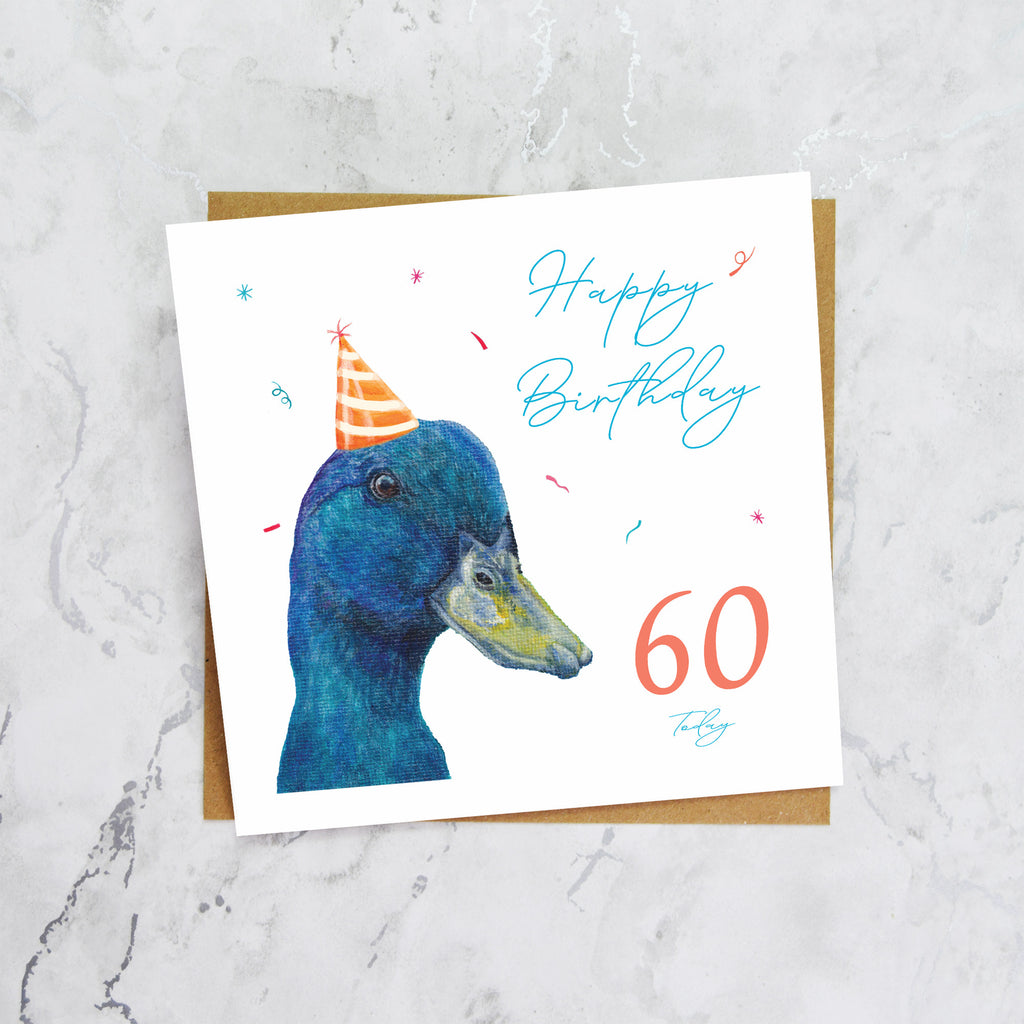 60th Birthday Duck Card, Duck Birthday Card, 60th Birthday Card, Duck Lover Card, Animal Birthday Card, Milestone Birthday Card (S00629) - Blank Inside - Sent To You (S00629)