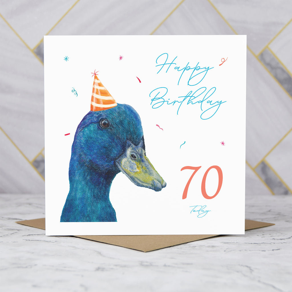 70th Birthday Duck Card, Duck Birthday Card, 70th Birthday Card, Duck Lover Card, Animal Birthday Card, Milestone Birthday Card (S00630) - Blank Inside - Sent To You (S00630)