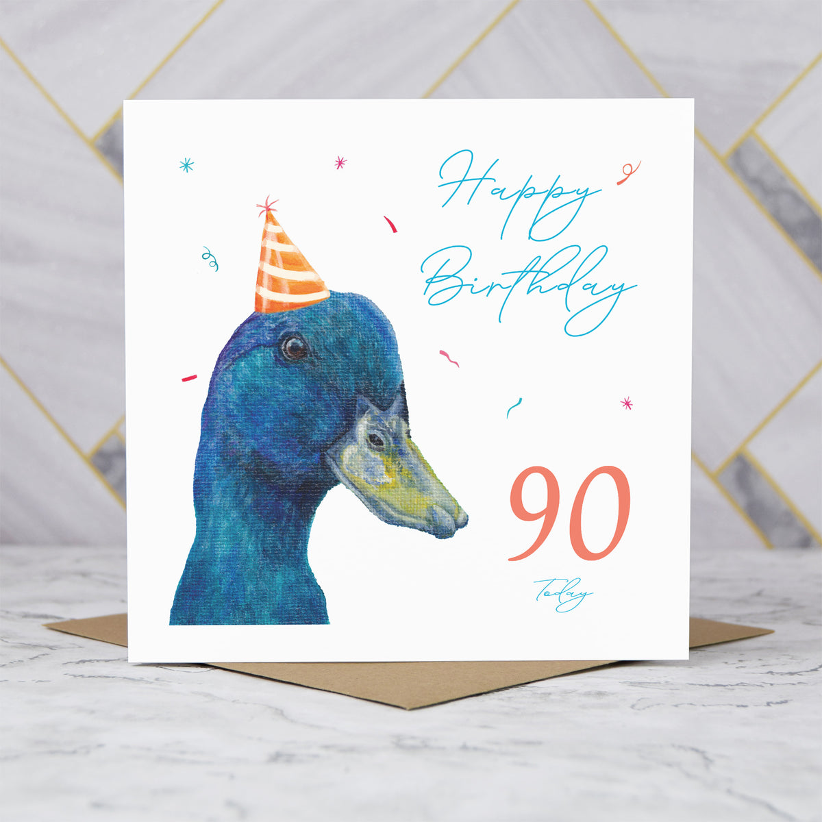90th Birthday Duck Card, Duck Birthday Card, 90th Birthday Card, Duck Lover Card, Animal Birthday Card, Milestone Birthday Card (S00632) - Blank Inside - Sent To You (S00632)
