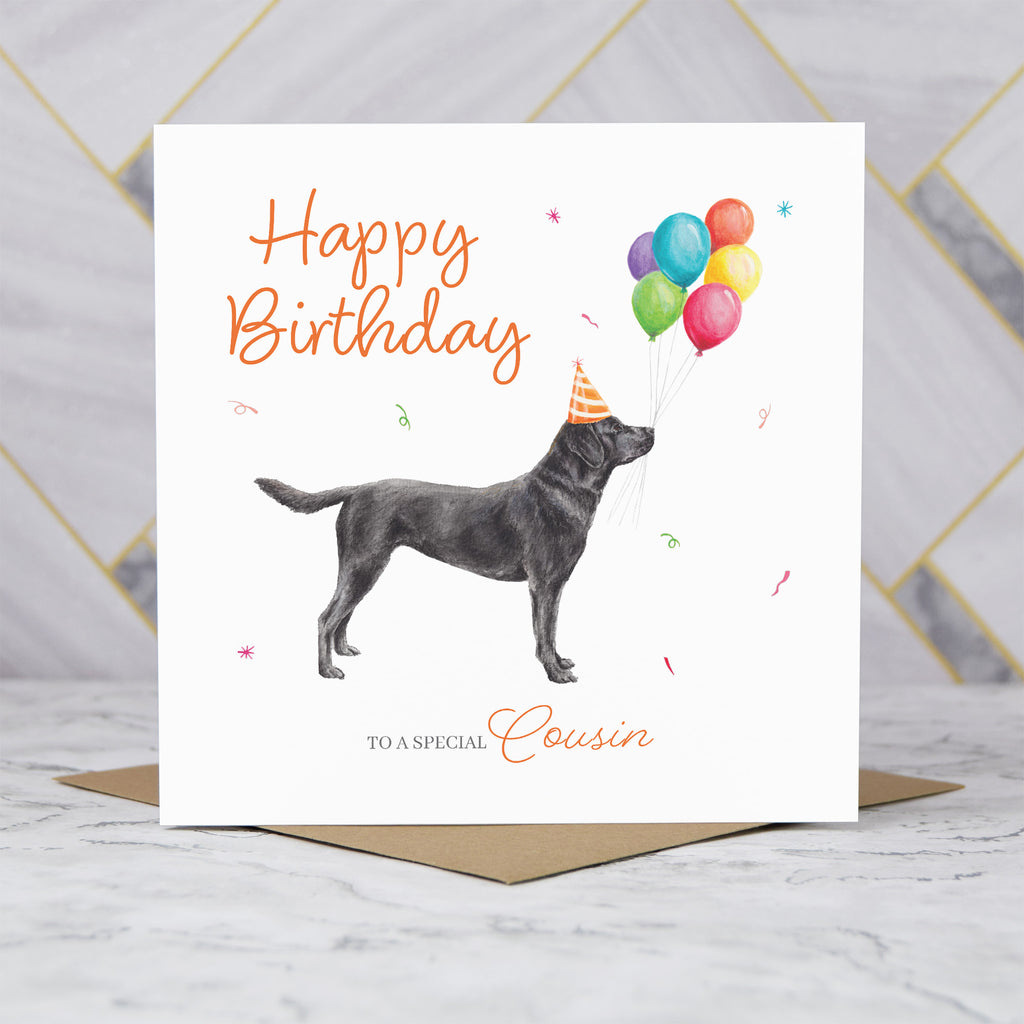 Cousin Labrador Birthday Card, Black Lab Birthday Card, Dog Lover Card, Labrador Birthday Card, Special Cousin Card (S00655) - Blank Inside - Sent To You (S00655)
