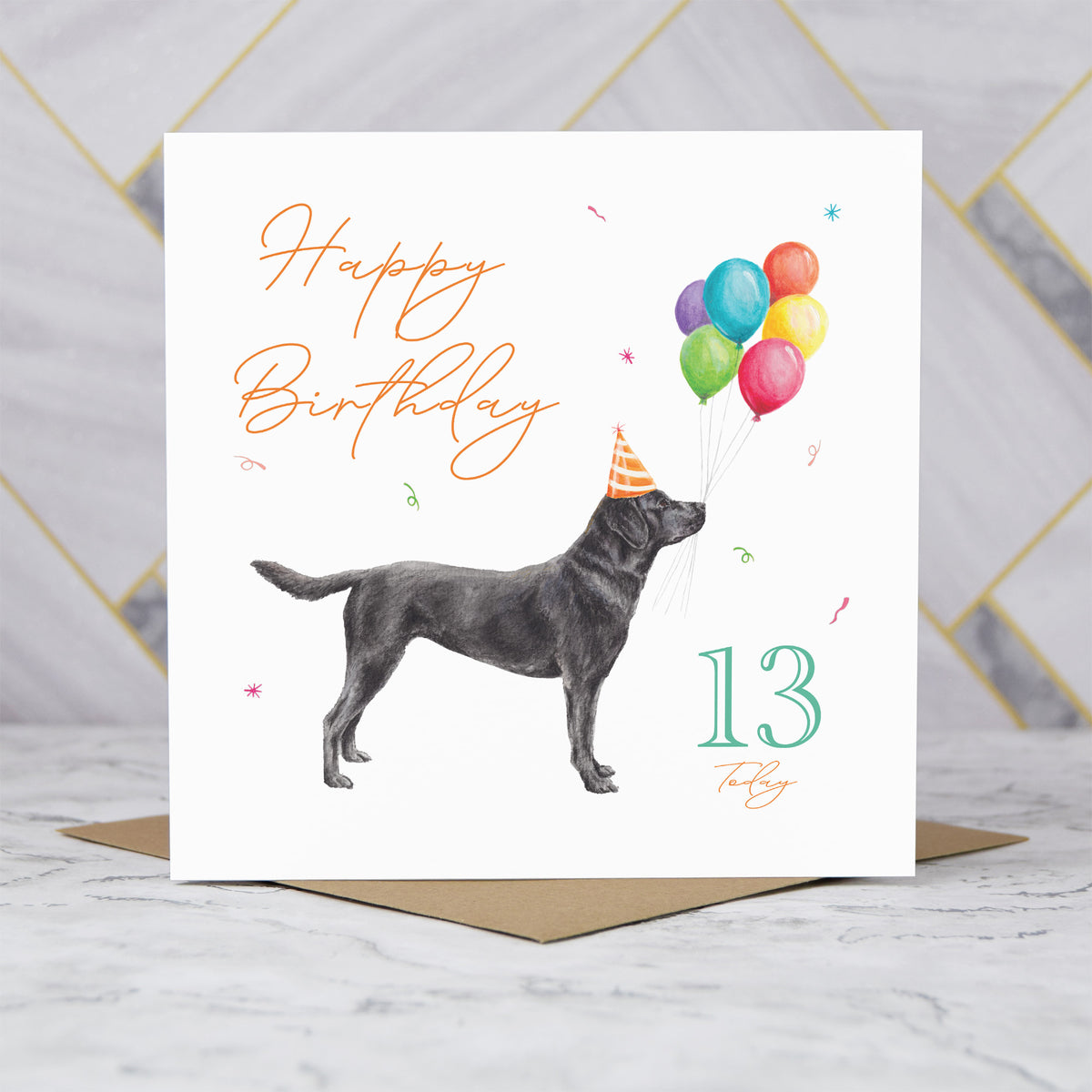 Black Labrador 13th Birthday Card, Black Lab Dog Birthday Card, 13 Today, Labrador Lover Gift, Dog Lover Card (S00657) - Blank Inside - Sent To You (S00657)