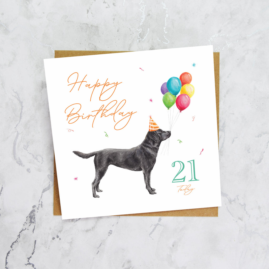 Black Labrador 21st Birthday Card, Black Lab Dog Birthday Card, 21 Today, Labrador Lover Gift, Dog Lover Card (S00660) - Blank Inside - Sent To You (S00660)